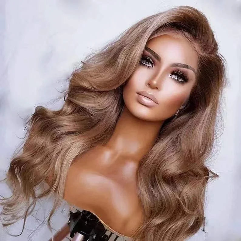 Ash Blonde Highlight Big Wave Full Virgin Cuticle Aligned Human Hair HD Lace Front Wigs