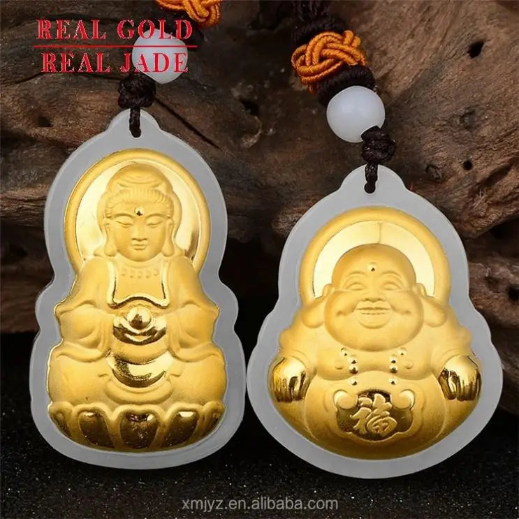 Certified 3D Gold Inlaid With Hetian Jade Blessing Love Guanyin Buddha Pendant Jade Factory Direct Sales