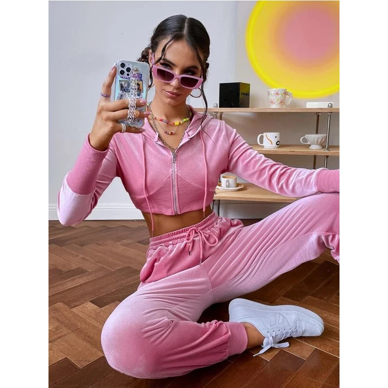 F230099 Custom Logo 2 Piece Hoodies and Pants Set Hoodies Set Clothes Matching Fall Women Fleece Jogger Set