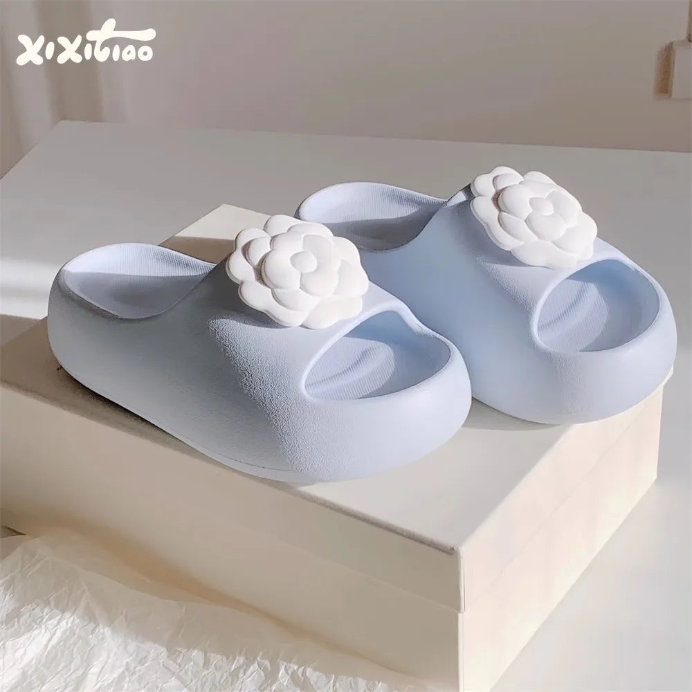 XIXITIAO Lady Increase Outdoor Sandals Light Blue Soft-soled Women's Slides EVA Thick-soled Non-slip Shopping and Walking Shoes