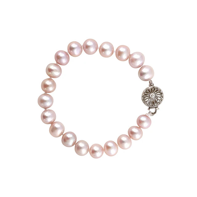 Hot Sale Natural Pinkish Purple Freshwater Pearl Bracelet 925 Sterling Silver Wedding Jewelry Trendy Style for Parties Gifts