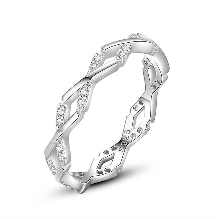 Fashion simple 925 sterling silver wave-shape micro inlay diamond index finger row ring for women