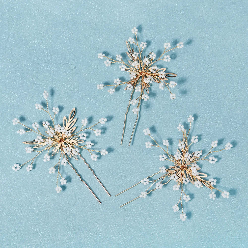 Snowflakes Handmade Bead Bridal Hair Clip Sets Hair Pin(3 Piece/pack) Wedding Bridal Jewelry