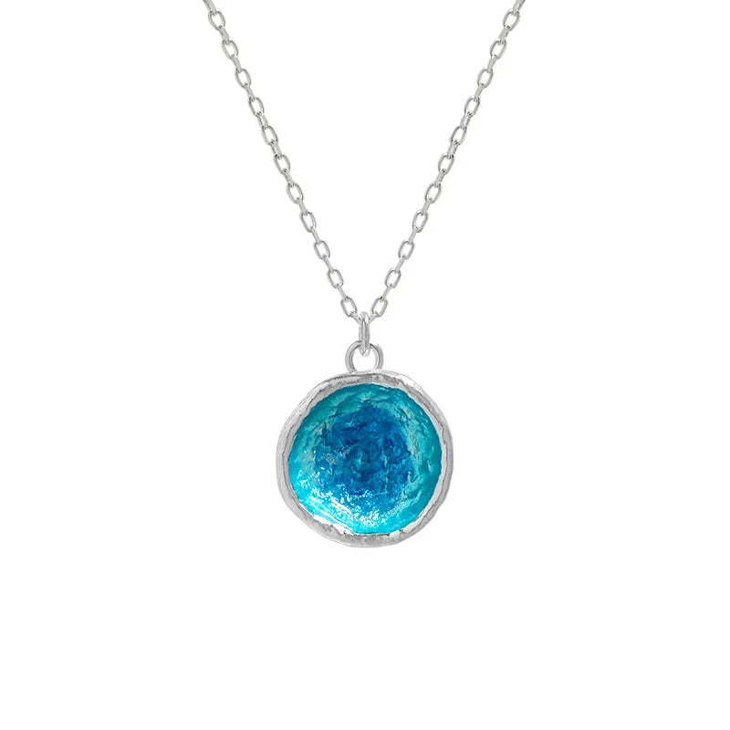 Blue Sea Theme Drop Glaze Charms Fashion Jewelry 925 Sterling Silver Necklace Women