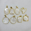 18k Gold Plated Mother of Pearl Shell Rectangle Virgin Mary Our Lady of Guadalupe Medallion Catholic Religious Sacred Pendants