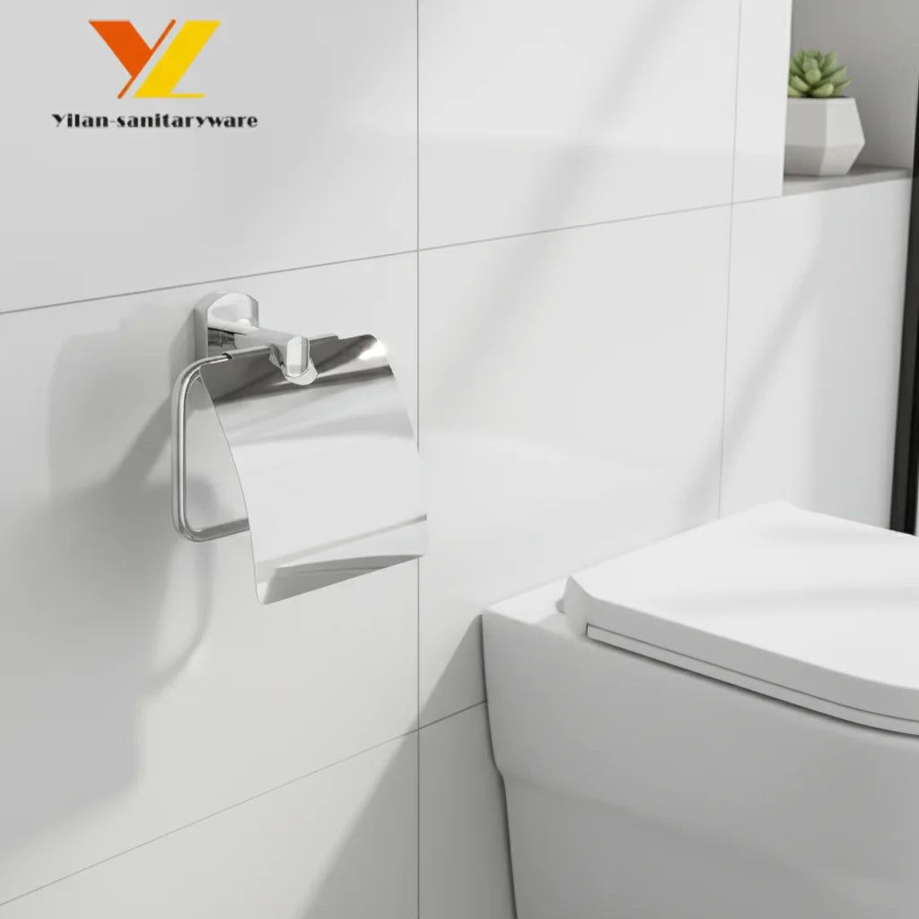 Modern Hotel Use Eco-Friendly Zinc Alloy Toilet Paper Holder with Waterproof Cover and Shelf