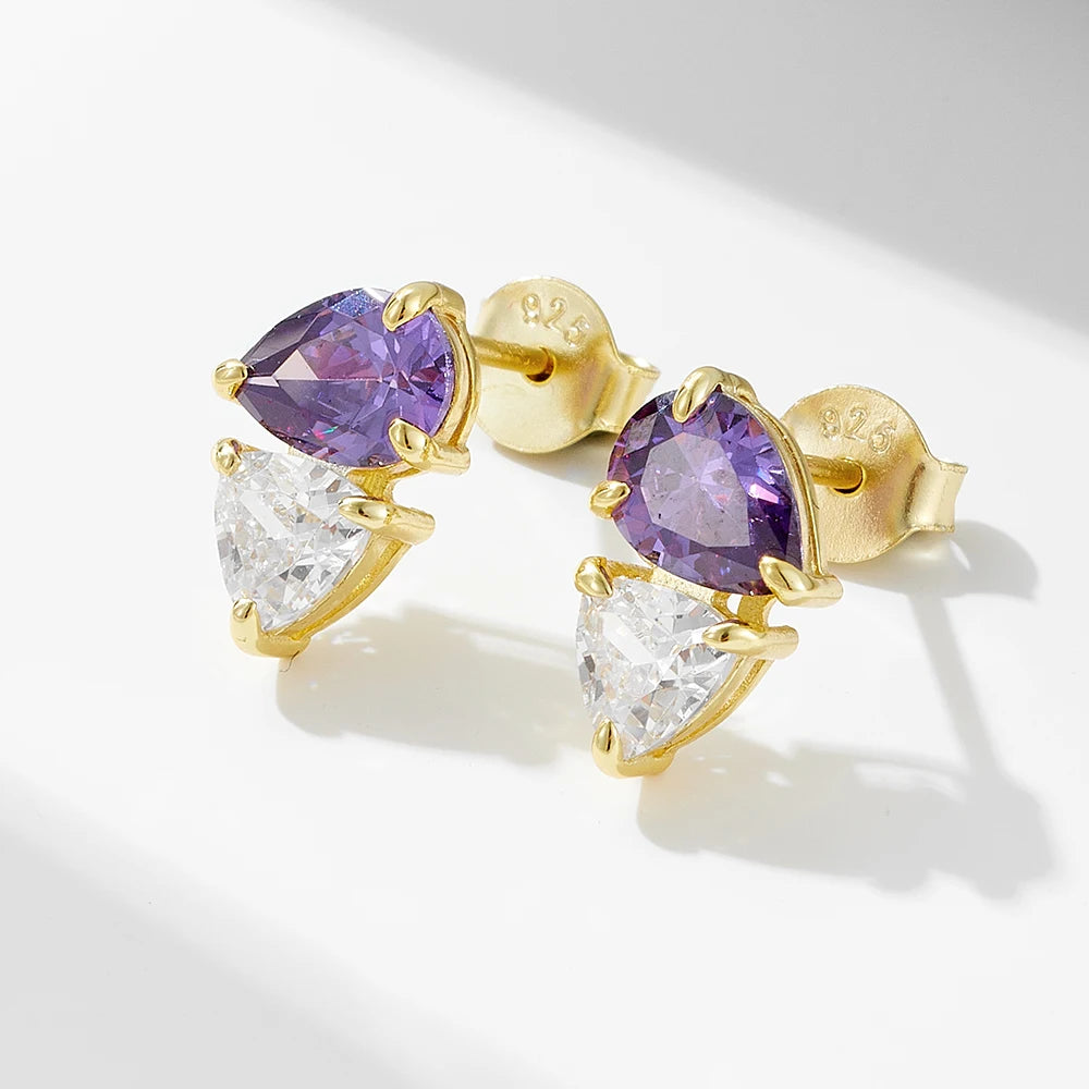 Luxury S925 Sterling Silver Unique Fine Water Drop Zircon Fine Women's Gold Plated Stud Earring Wholesale