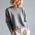 Women's Cropped Cashmere Sweater Short Length Crew Neck Trendy Knit Pullover
