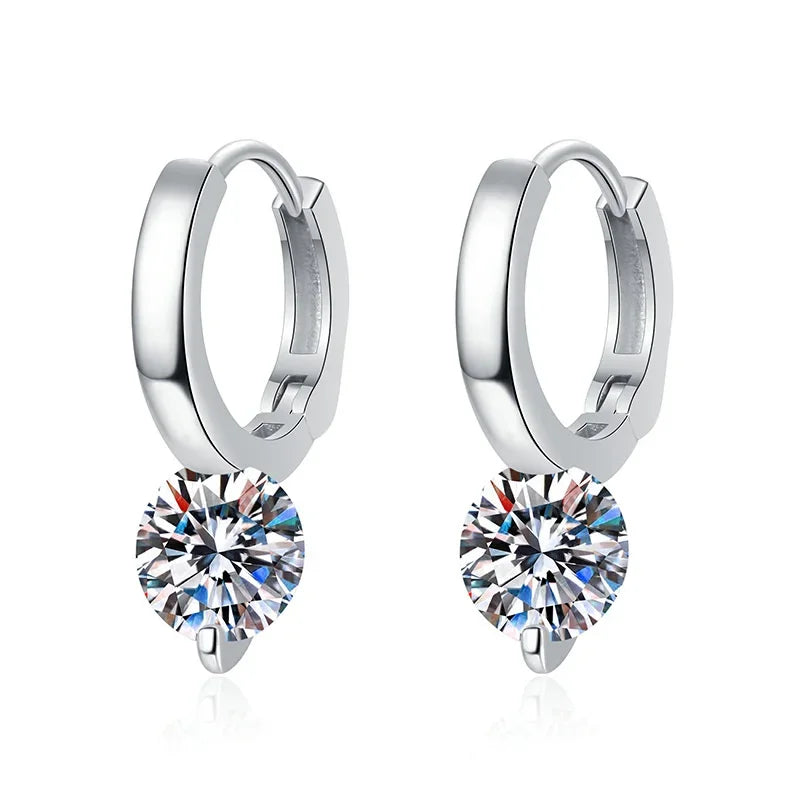 1CT Anniversary Style 925 Sterling Silver Moissanite Earrings Fashion Charm for Occasions Round Brilliant Cut Geometric
