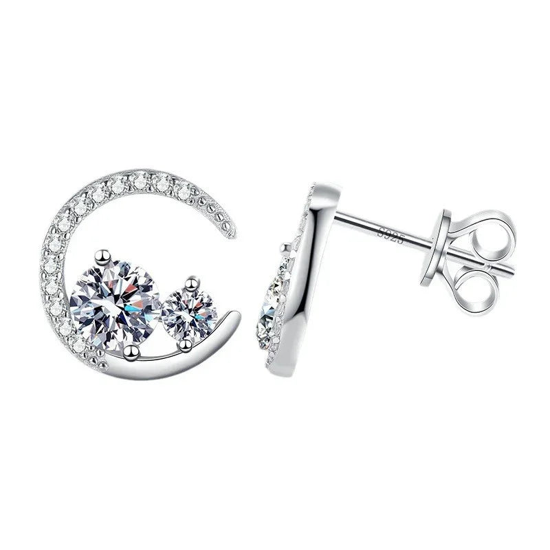 TRENDY Round Brilliant Cut China Wholesale Nickel-Free Moon Star 925 Silver Stud Earrings Moissanite Jewelry
