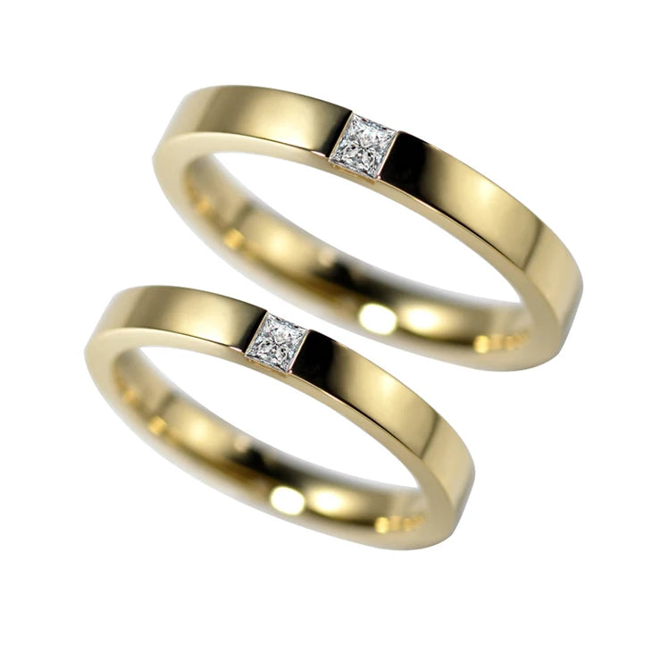 New Elegant Design 14K 18K Yellow Gold Moissanite Rings Couple Wedding Ring Set With Princess Cut Gemstone Jewelry