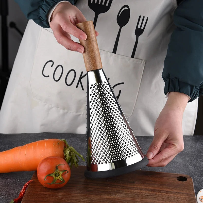 Household Kitchen Three-sided Cone Fruit Peeler Multi-function Carrot Potato Grater Wooden Handle Vegetable Grater