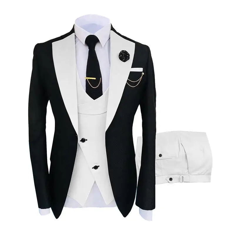 New Design Men's Formal Office Suits 3-Piece Slim Fit Single Breasted Classic Business Suit Breathable for Adults