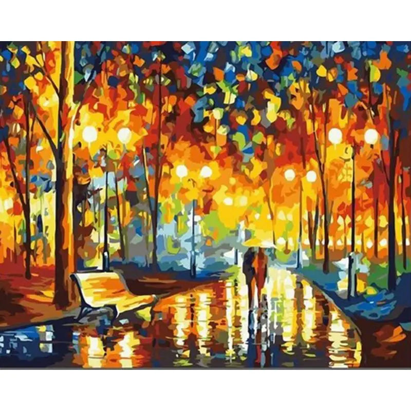 For CHENISTORY DIY Painting by Numbers Linen Canvas People Walking in the Park 991243
