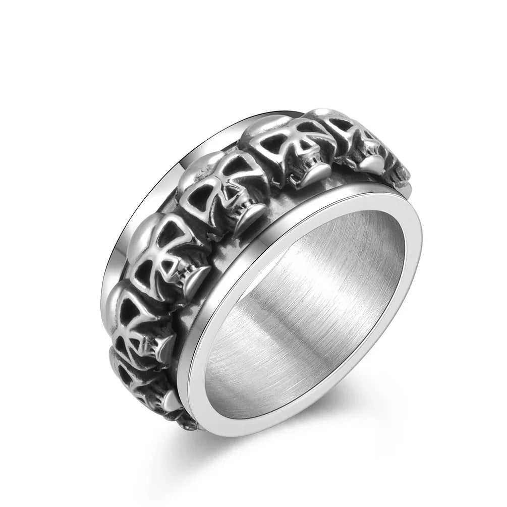 Hip Hop  Stainless Steel Rotatable Multi Skull Rings for Men