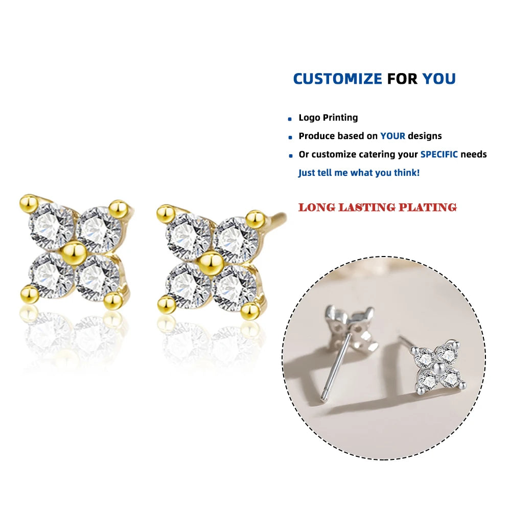 EY386 S925 Sterling Silver Lucky Clover Stud Earrings Jewelry Classic Dainty Gift for Women