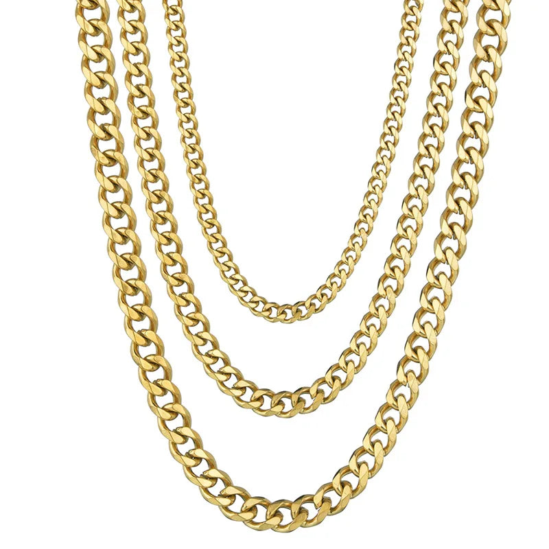 Hot-sale Vintage Chokers Basic Punk Necklace Cuban Link Chain Gold Metal Stainless Steel Tone Solid for Men Women Black Trendy