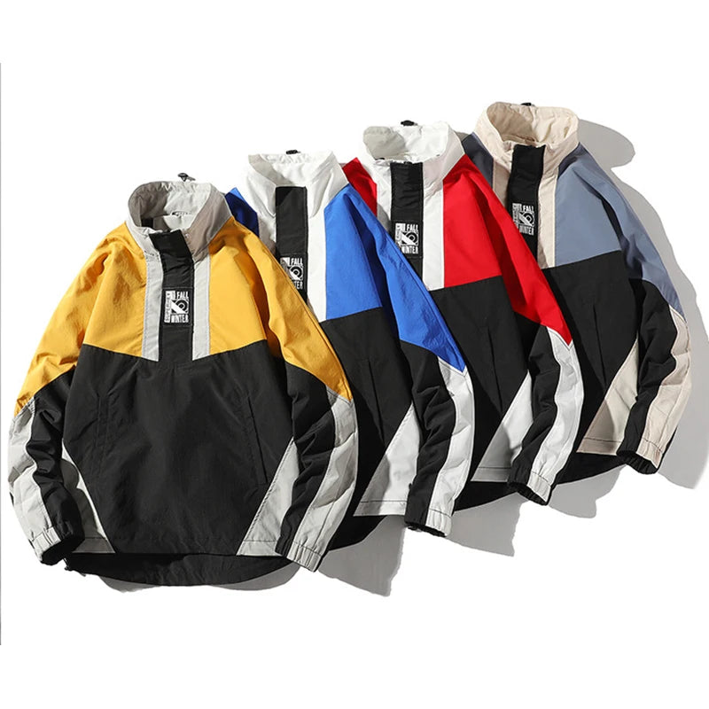 Asian Size High Street Patchwork Hip Hop Windbreaker Lightweight Embroidery Mens Anorak Jacket Spring Fashion Outerwear
