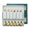 Best Selling Creative Stainless Steel Cutlery Gold Silver Pendant Fruit Spoon Fork Dessert Coffee Stirring Christmas Gift Box