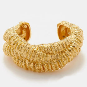 Vintage Premium Feeling Brass Plated 18k Gold Open Irregular Lava Texture Wrap Wide Bracelet Unisex Jewelry Gift