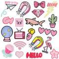 Pink Color Iron-on Embroidered Cartoon Diamond Heart Bow Cactus Patch for Clothing Bags Decoration Garment Embroidery Patches