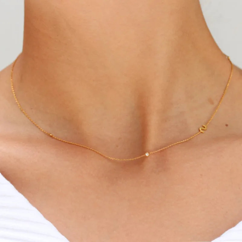 JOOLIM High End Waterproof Tarnish Free Elegant Capital  Delicate Initial  Alphabet Dainty 26 Letter Stainless Steel Necklace