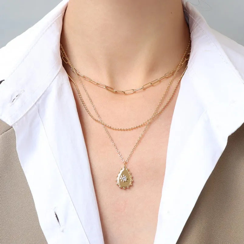 White Day Gift Women Lady Stainless Steel Water Drop Shape Pendant Necklace