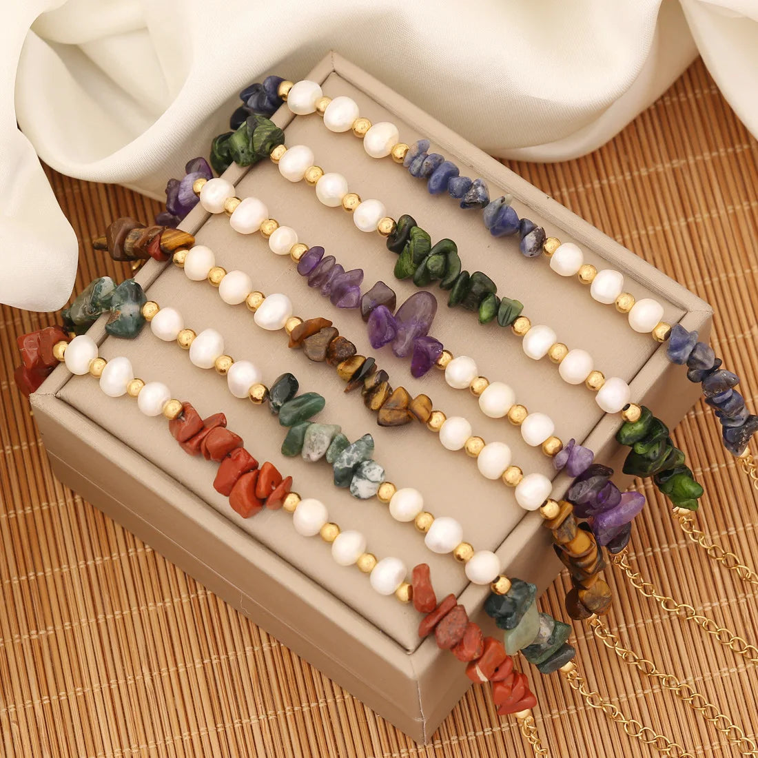 New Design High Quality Natural Stone Freshwater Pearl 18K Gold PVD Plated Stainless Steel Bead Bracelet Men Jewelry