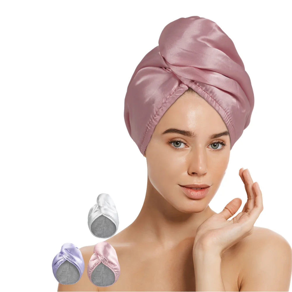 Super Absorbent Anti-Frizz Double Cloth Microfiber Satin Hair Turban Easy Twist Dry Towel Hair Wrap for Salon Home Use Plain