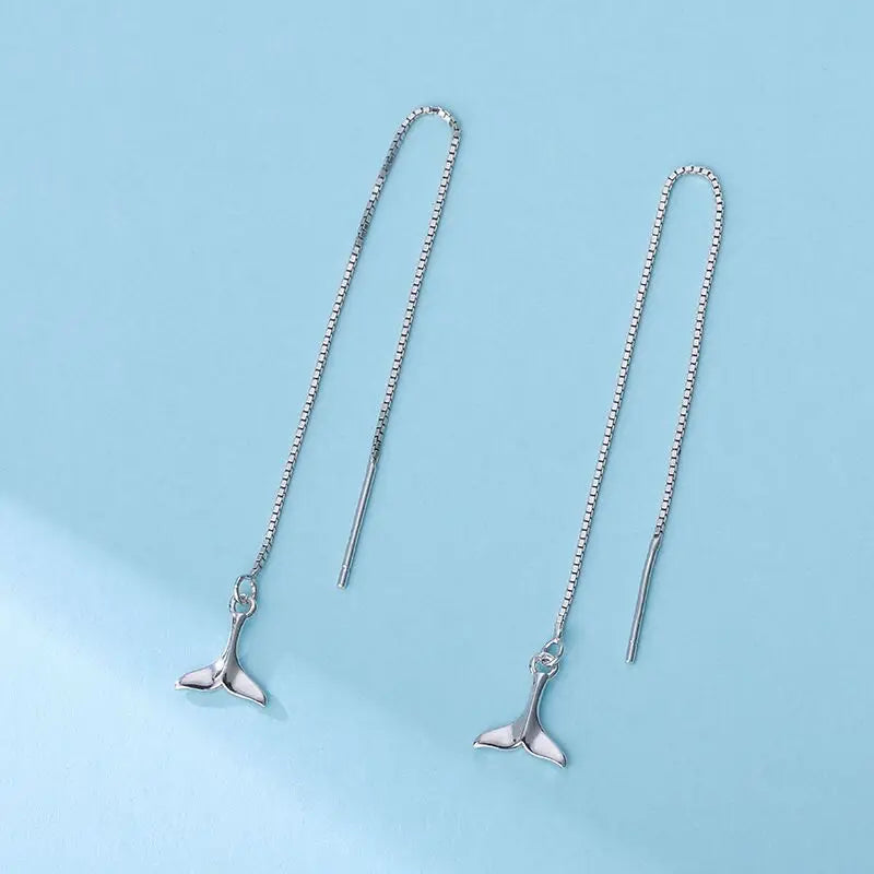Factory Wholesale 925 Sterling Silver Cute Wedding Drop Earrings with Rhodium Plating Long Tassel Fishtail Design for Women