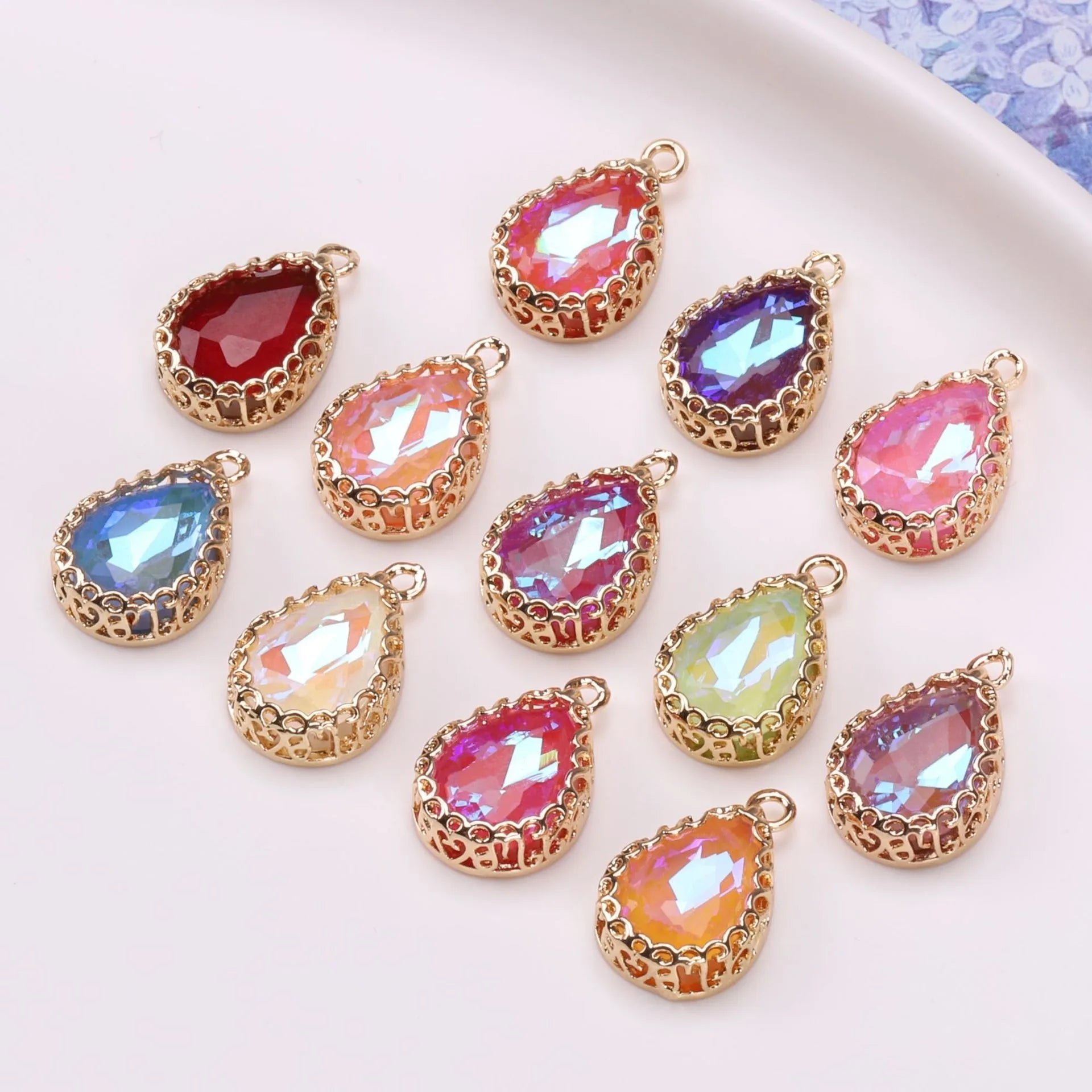 Tear Drop Glass Gemstone Pendants Charms  Rhinestone Crystal Charms for DIY Necklace Bracelet Earrings Jewelry Making