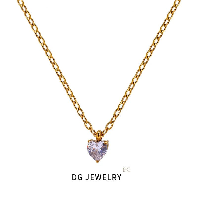 Fashion Simple Jewelry High-grade Sense Niche Stainless Steel Heart Shape Inlaid Zircon Necklace Does Not Fade