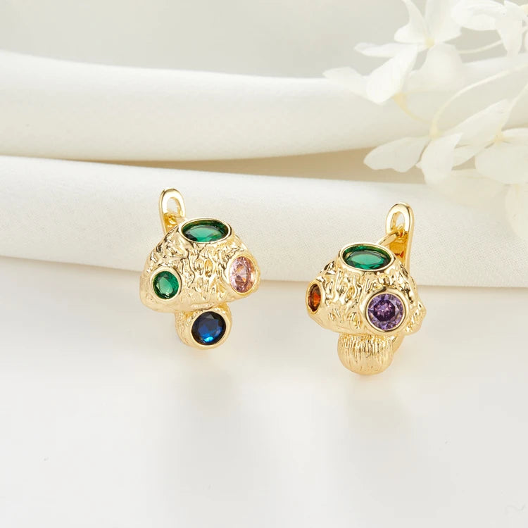 Wholesale Fashion Women Jewelry Personalized Brass 14K Real Gold Plated Diamond CZ Mushroom Shaped Jewelry Hoop Earrings