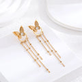 Wholesale Gold Butterfly Drop Earrings Fashion 24K Gold Plated Stainless Steel Long Tassels Earrings for Women Jewelry