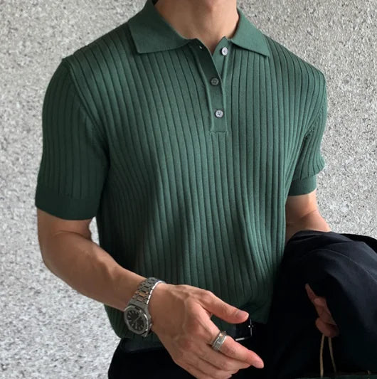 M-3XL Polo Neck Shirt Short Sleeve Men's Loose Relaxed Summer Thin Solid Knit T-shirt Underlay
