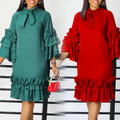 Spring Summer Autumn Women's Casual Dress Fashionable Ruffled Short Sleeve Plus Size Worsted Fabric Foreign Trade