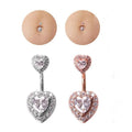 Rose Gold Plated Stainless Steel Belly Rings Double Zircon Heart Navel Piercing Jewelry Surgical Steel for Wedding Occasions