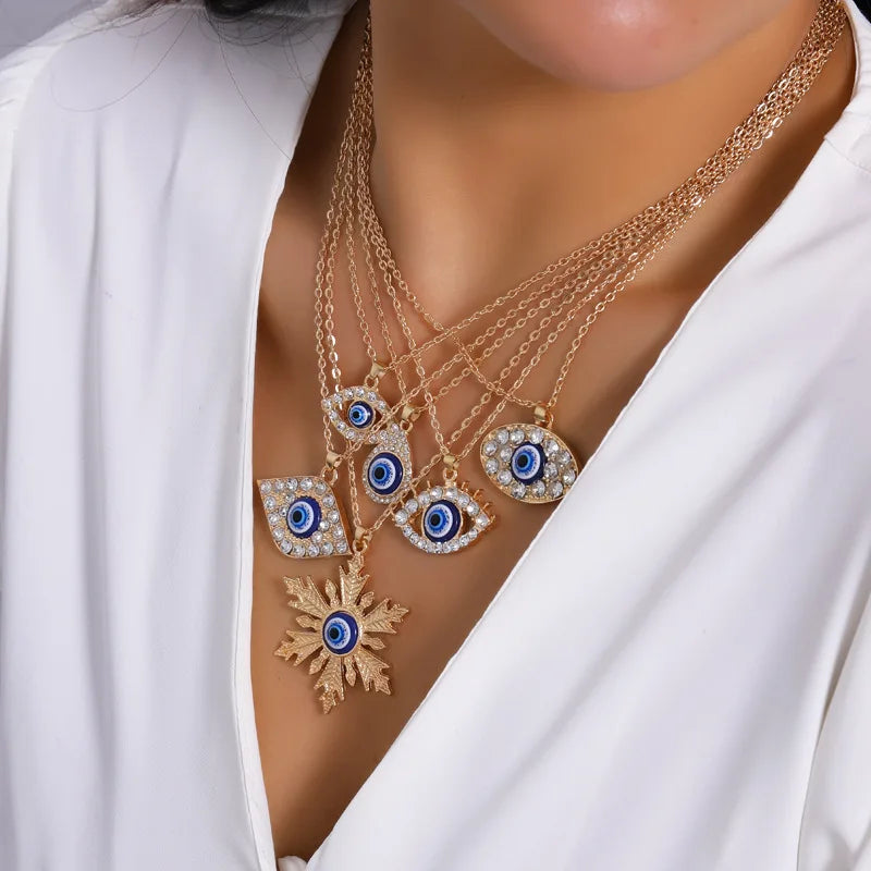 Luxury Rhinestone  Eye Necklace for Women Jewelry Turkish Zircone Devil Eye Pendant Necklace Gold Plated