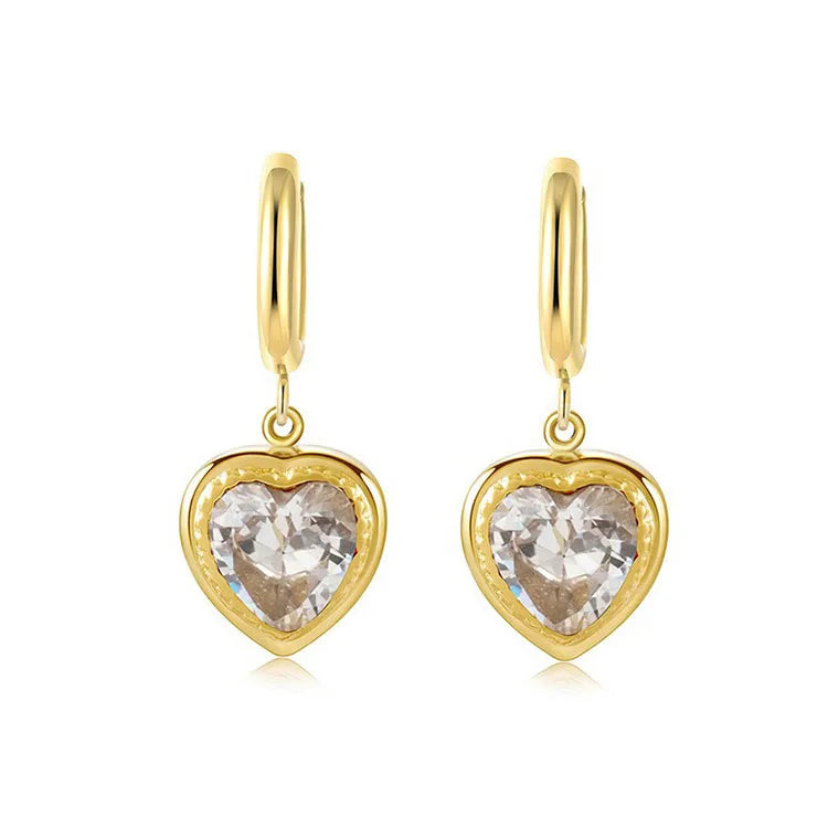 ES1153 Dainty Mini 18K Gold Plated Stainless Steel CZ Heart Square Oval Zircon Huggie Hoops Earrings for Women
