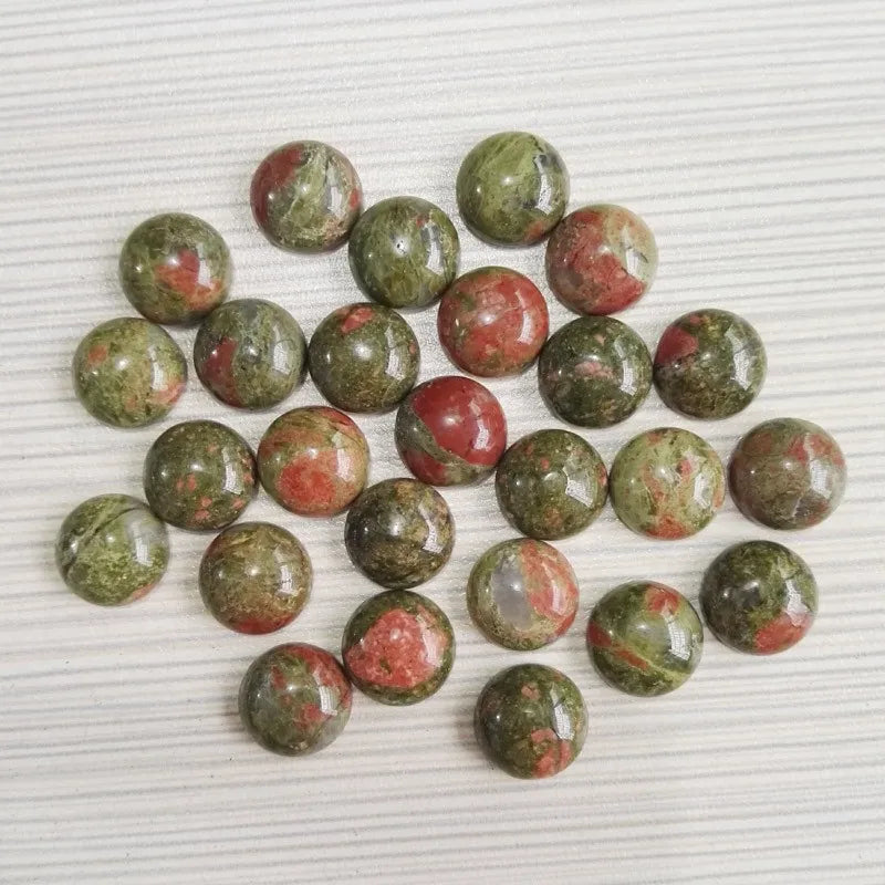 2026 Multi Fire Loose Stone 12mm Unakite Round Shape Cabochon Loose Wholesale Gemstone for Jewelry Making Crafts