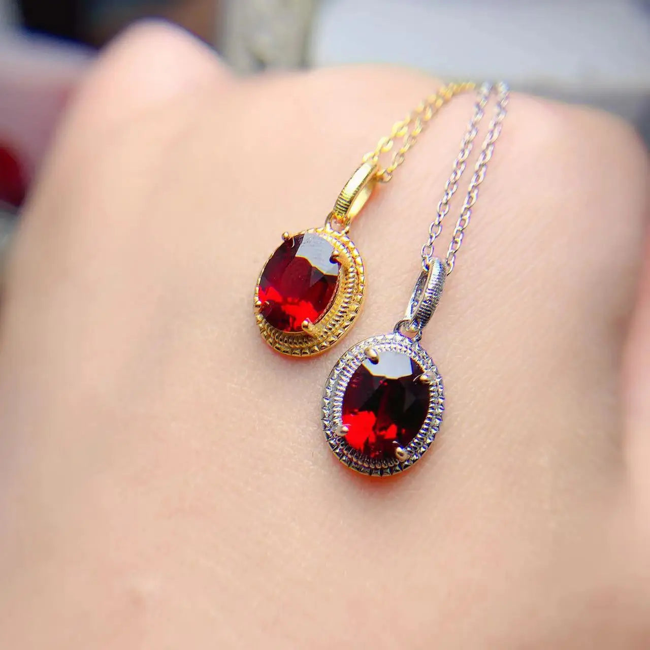 925 Sterling Silver Natural Garnet New Design Nigerian Beads Personalised Charm Necklace for Women Rhodium & Gold Plated