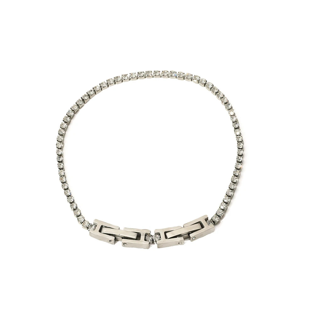 Wholesale Stainless Steel Silver Cubic Zirconia Tennis Chain Bracelets Special Design for Ladies