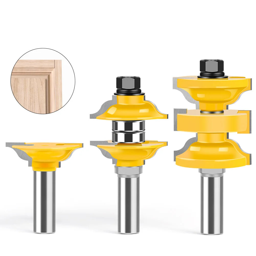 12mm or 1/2" Shank Three Piece Woodworking Router Bit Set Door Frame Coping and Sticking Cutter One Pass Solid Wood Door Bit