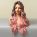High Temperature Fiber Hair Long Ombre Black to Pink Lace Front Synthetic Wigs for White Women