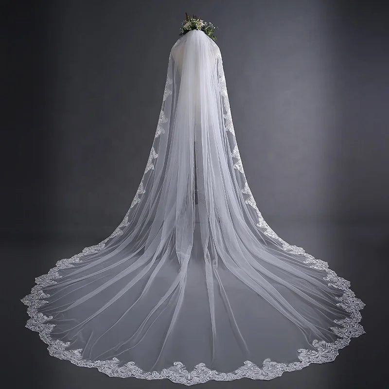 Elegant 3 Meters Wide Veil Simple Long Trailing Veil Senior Lace Bridal Veil