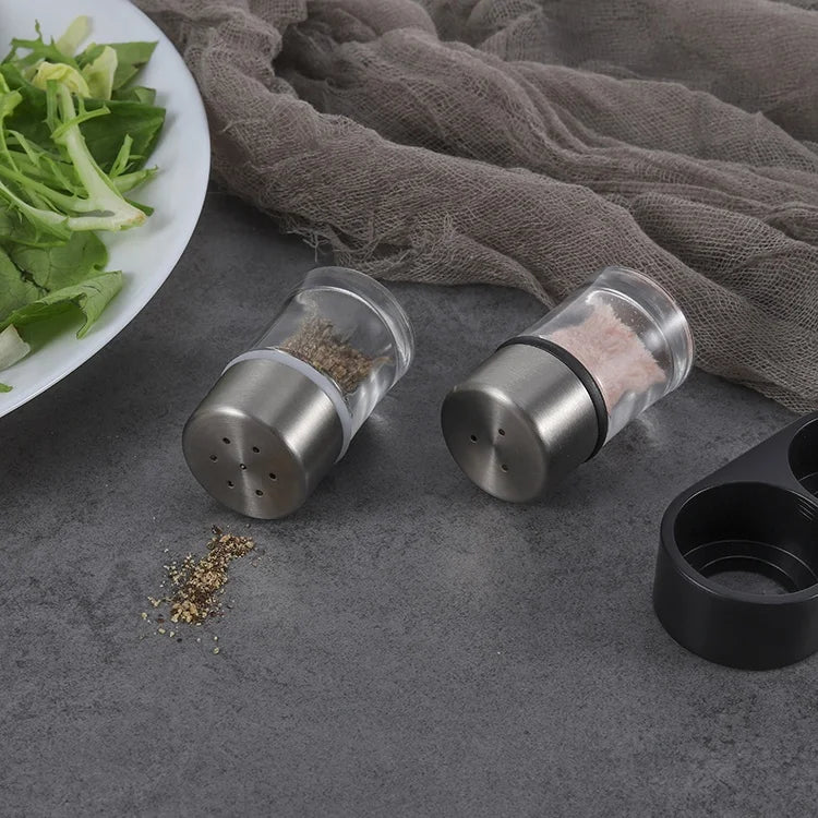 Kitchen Accessories Mini Salt and Pepper Spice Shaker Stainless Steel Head  with 15ml Glass Bottle Set