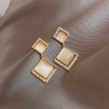 Geometric square Opal Earrings Female 925 Silver Needle Personality Earrings commuter Simple Earrings
