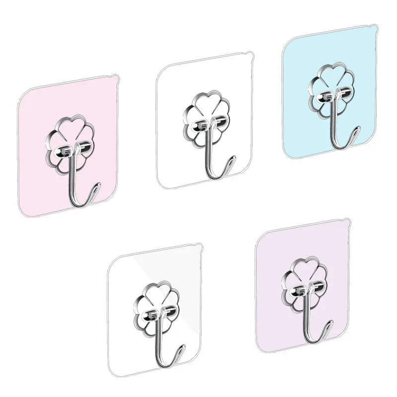 Strong Traceless Transparent Hook for Bathroom Kitchen Wall Hanging Coat Hook Strong Hole-Free Plastic Sticky Hook for Door Use