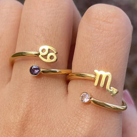 Fashion Simple Twelve Zodiac Sign Ring Personalized Trendy Zircon Birthstone Anti Tarnish Stainless Steel Open Ring Jewelry
