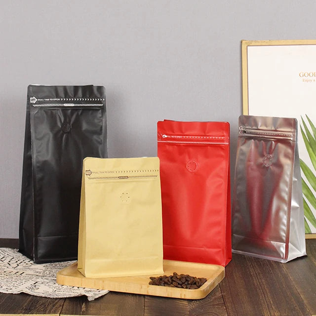 Kraft Compostable Side Gusset Heat Seal Coffee Bag Degassing Valve Food Packaging Bags for Coffee Sugar Pet Food